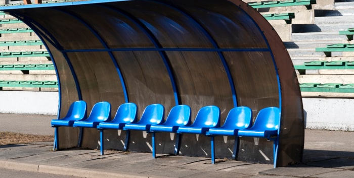  Coach and reserve benches in a soccer field